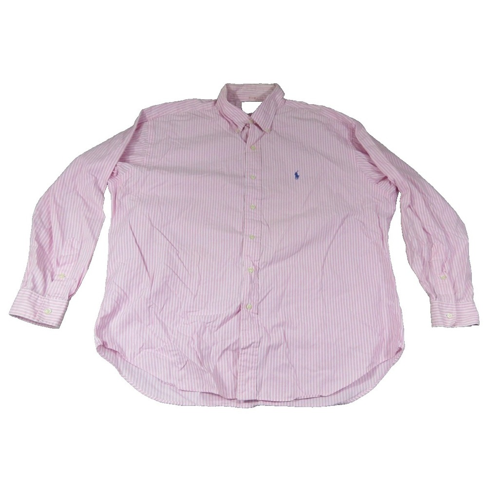 Ralph Lauren Blake Shirt Men XL Pink White Stripe Cotton Long Sleeve Button Down